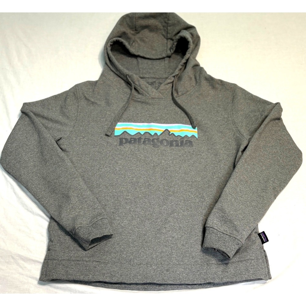 Patagonia Uprisal Hoody Womens XS Pullover Sweatshirt Recycled Gray Graphic Logo